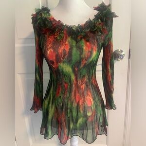 NWOT Alberto Makali Multicolor Ruffled Blouse